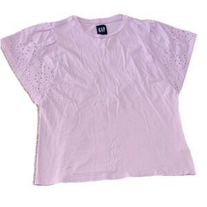 GAP Knit Top‎ Women's M Winsome Orchid Lilac Flutter Eyelet Sleeve